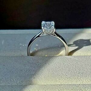 Solid 14k gold 1.2ct E VS1 lab radiant diamond ring with Hidden halo lab diamond